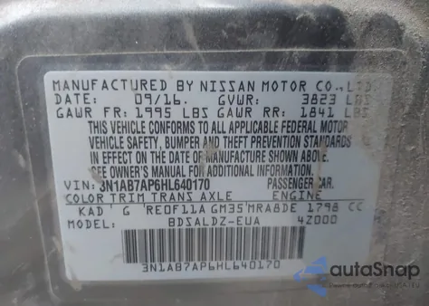 2017 Nissan Sentra Sv z USA, uszkodzony, nr VIN 3N1AB7AP6HL640170